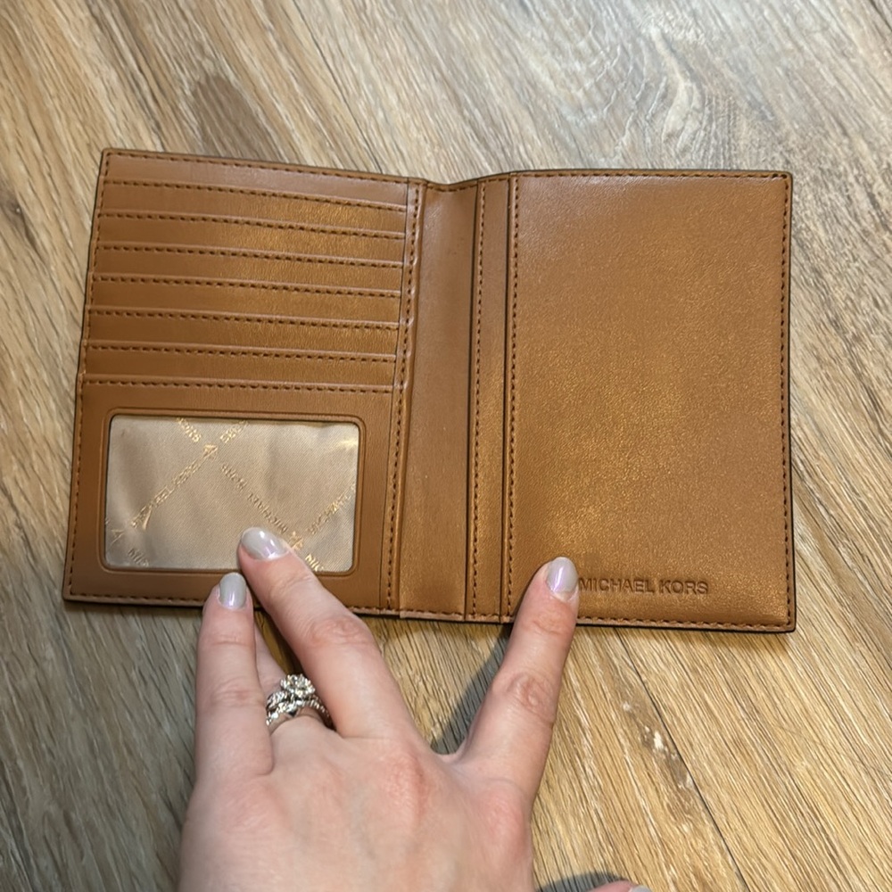 Michael Kors Black Brown Logo Passport Wallet with Gold Logo - Picture 2 of 3